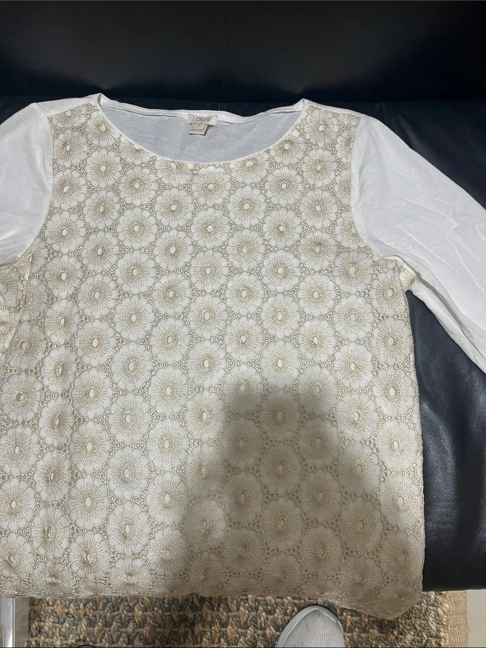 J. Crew White Crochet Front Long Sleeve Crop Top